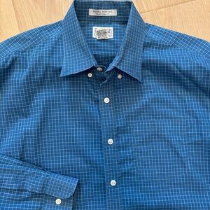L.L. Bean Shirt Mens Large Tall Blue Plaid Wrinkle Free Traditional Long Sleeve